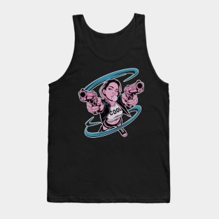 Badass Girl Blowing Bubble With Guns Pointed Up Tank Top